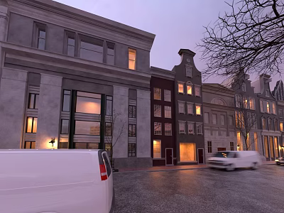 Swing Door Exterior For Historic Urban Buildings In Evening Street View 3d model