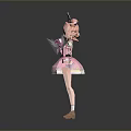 Woman in Pink Dress with Pink Hair and Butterfly Wings Holding Magic Wand