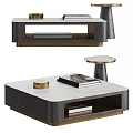 Modern Coffee Table With Marble Top Gold Frame Books And Lower Storage Shelf