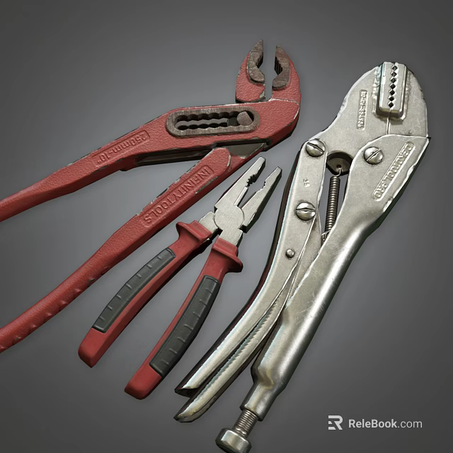 Various Red and Silver Pliers in Professional Hardware Tools Collection 3d model