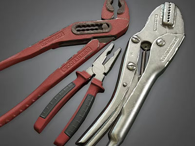 Various Red and Silver Pliers in Professional Hardware Tools Collection 3d model
