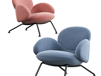 Modern Single Sofa In Pink And Blue With Curved Arms And Black Metal Legs 3d model
