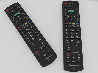 Two Black Panasonic TV Remote Controls For Home Electrical Appliances 3d model