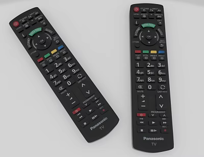 Two Black Panasonic TV Remote Controls For Home Electrical Appliances 3d model