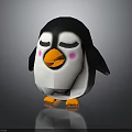 Adorable Cartoon Penguin With Closed Eyes Pink Cheeks Yellow Beak And Feet On Dark Background