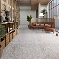 Elegant Modern Hotel Public Lounge Interior With Terrazzo Floor Curved Sofa And Potted Plants