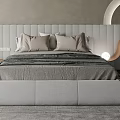 Modern Bedroom Interior Design With White Bed Gray Walls Wooden Flooring And Round Mirrors