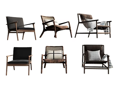 Stylish Leisure Chairs With Various Designs Wooden Frames And Comfortable Cushions 3d model