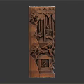 Intricately Carved Wooden Brush Pot With Traditional Scenic Patterns And Cylindrical Shape