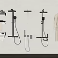 Modern Wall Mounted Shower Systems With Multiple Heads Handheld Sprayers Shelves And Bathrobe 3d model