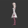 Humanoid Fantasy Character Featuring White Long Hair White Top Pink Belt And Patterned Skirt