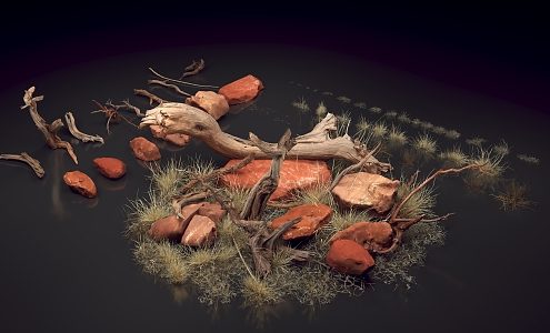 Modern Gobi Wilderness Rock Wild Grass Wood 3d model