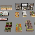Various Showcase Shelves for Supermarket Displaying Fruits Vegetables Canned Goods and Bottles