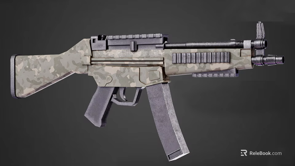 Modern Tactical Assault Rifle With Camouflage Pattern And Scope Rail System 3d model 