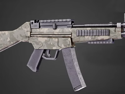Modern Tactical Assault Rifle With Camouflage Pattern And Scope Rail System 3d model