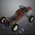Colorful Go Kart With Large Wheels Red Checkered Seat Unique Styling Reflective Surface