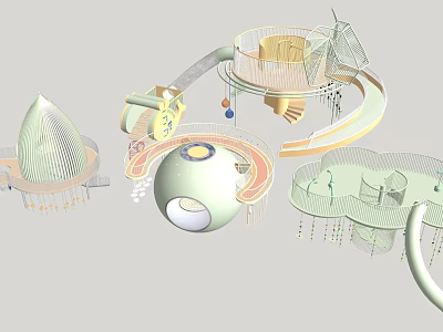 Colorful Kids Play Area With Climbing Nets Slides And Round Interactive Structures 3d model