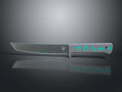 Decorative Combat Knife With Green Patterned Blade And White Handle Accents 3d model