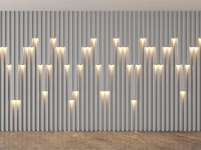 Modern Gray Vertical Striped Wall with Embedded Yellow Lights in Irregular Arrangement 3d model