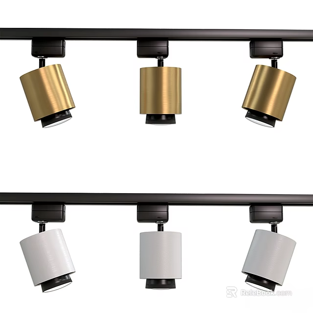 Modern Track Ceiling Lights With Gold And White Cylinder Shades 3d model 