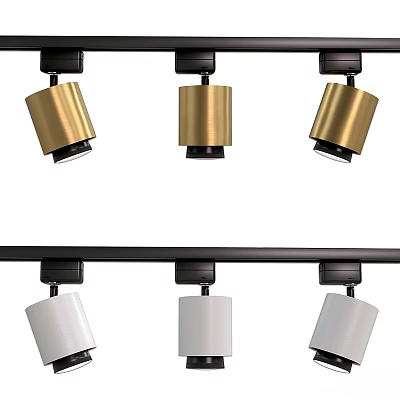 Modern Track Ceiling Lights With Gold And White Cylinder Shades 3d model