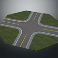 Octagonal Road Intersection With Grass Areas Yellow Traffic Lines And Stop Sign