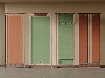 Modern Decorative Room Dividers with Textured Green Brown Panels and Wooden Frames 3d model