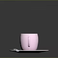 Pink Ceramic Cup With Saucer Spoon And Steam From Hot Dark Liquid