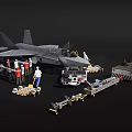 Fighter Jet With Ground Crew And Support Equipment 3d model
