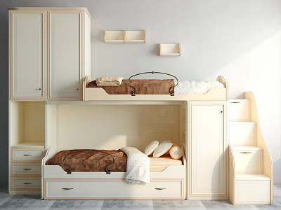 Modern Bed-up and Bed-down Children's Bunk Bed Combination 3d model