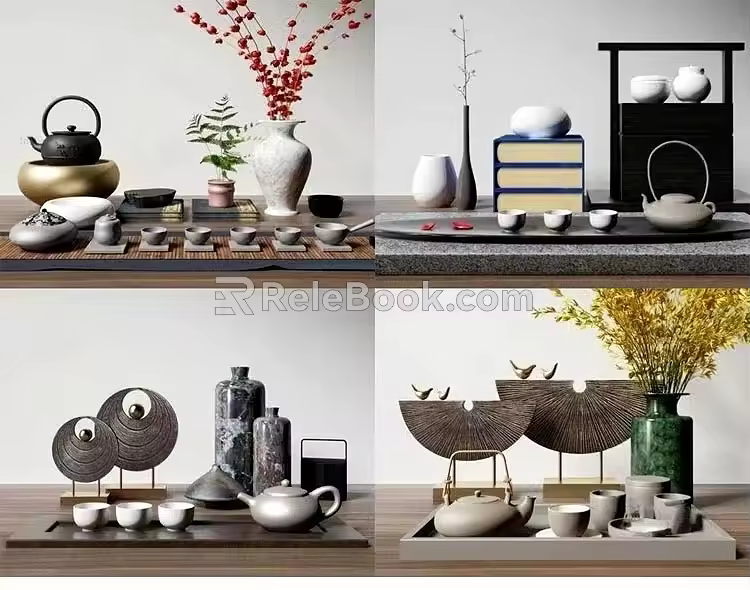 New Chinese Tea Set Tea Set Matching Combination 3d model
