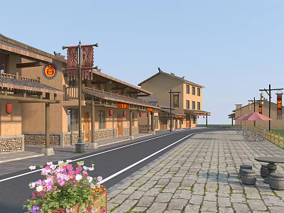 Chinese Commercial Street Shes Characteristic Architecture 3d model