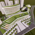 Modern Guangdong Building Exterior With Curved Design Palm Trees And Green Lawn