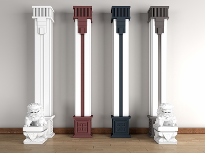 New Chinese Roman Column New Chinese Bag Corner Column Back Word Pattern 3d model