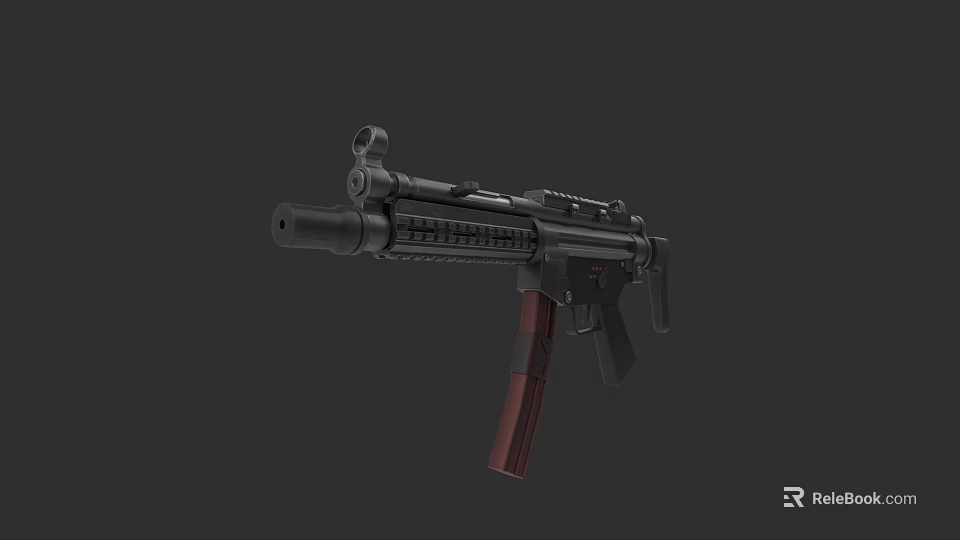 Black Submachine Gun With Red Grip Barrel And Rail Design 3d model 