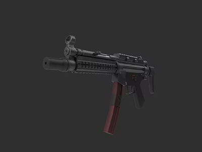 Black Submachine Gun With Red Grip Barrel And Rail Design 3d model