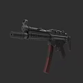 Black Submachine Gun With Red Grip Barrel And Rail Design