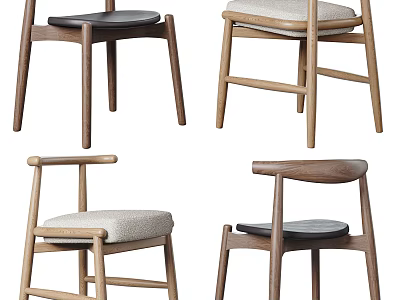 Modern Wooden Dining Chairs With Fabric And Leather Upholstered Seats Different Designs 3d model