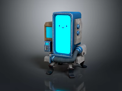 Cute Modern Commercial Equipment With Blue Display Screen Smiling Face Control Panel And Stand 3d model