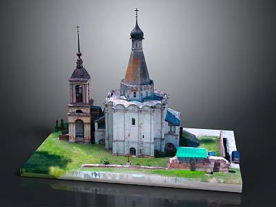 Ancient Russian Style Church Building With Stone Structure Spires Domes And Bell Tower 3d model
