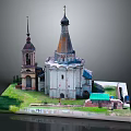 Ancient Russian Style Church Building With Stone Structure Spires Domes And Bell Tower