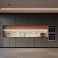 Modern Gray Kitchen Tea Cabinet With Patterned Backsplash And Stylish Design 3d model