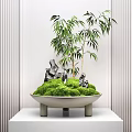 Decorative Indoor Bonsai Plant Featuring Green Moss Bamboo and Rocks on White Stand