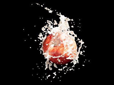 Fresh Juicy Red Apple With Splashing Milk On Black Background 3d model