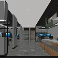 Modern Public Office Space With Open Layout Geometric Partition Work Desks Office Chairs And Computers