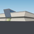 Modern Museum Building With Geometric Glass Structure And Stone Wall Design