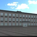 Traditional Modern Multi Story School Building With Tile Roof Large Windows And Glass Entrance