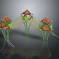 Children's Outdoor Playground Equipment With Three Orange Black Roofed Green Poles Climbing Net Slide Structures