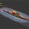 Battleship Naval Weapon Sailing on Blue Water with Detailed Military Design