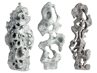 Stone And Wood Decorative Sculptures With Artistic Hollowed Irregular Shapes For Home Decor 3d model